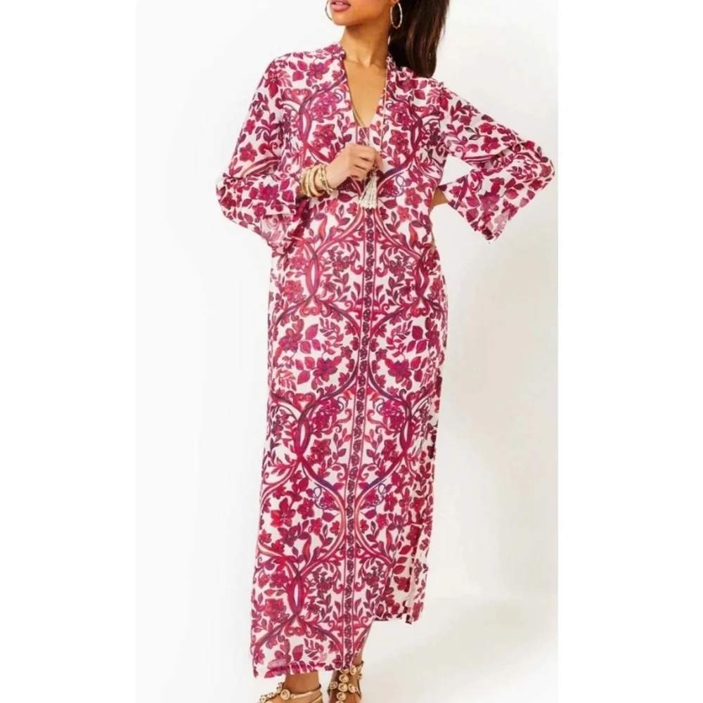 Lilly Pulitzer Irella Maxi Caftan Dress Coconut Slice Of Paradise Size 12